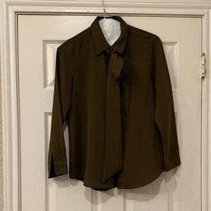 ANTONIO MELANI Dark Olive Tie-Neck Blouse